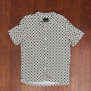 Cactus Man Ricky Singh Black & White Geometric Floral Button-Down Shirt, Size L